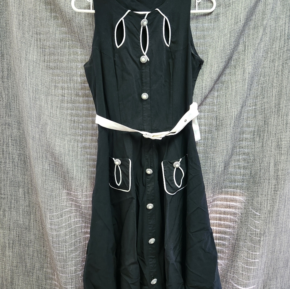 Voodoo Vixen Black Midi Dress with White Details Size L